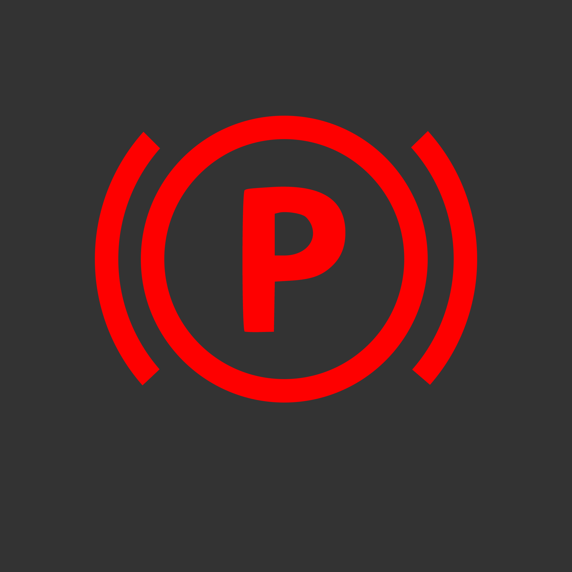 piros körben, p betű, körülötte vonalak világít a műszerfalon